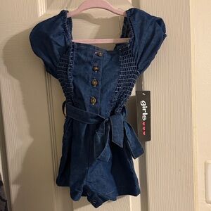 Girls Blue Denim Romper with Belt